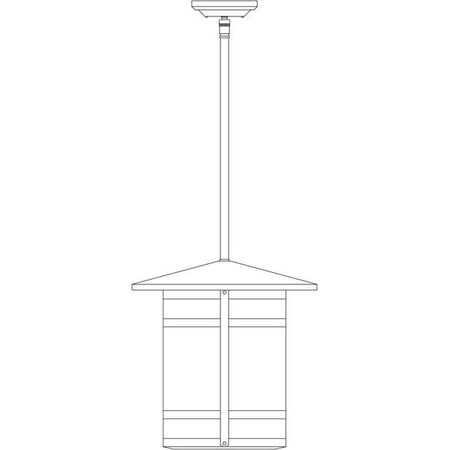 Arroyo Craftsman 14" Berkeley Long Body Stem Hung Pendant, Pewter, Gold White Iridescent Glass BSH-14LGW-P